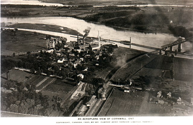 1920 aerial view of the area around Howard Smith Paper Mill (Domtar Fine Paper) in Cornwall Town.