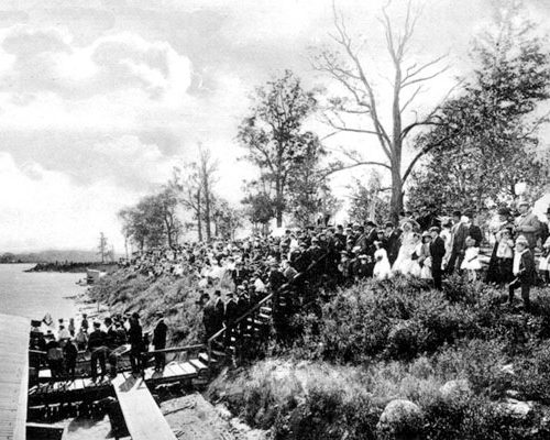 A band playing on the dock at St. Lawrence Park, Cornwall, Ontario