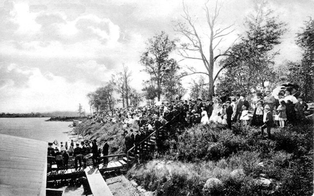 A band playing on the dock at St. Lawrence Park, Cornwall, Ontario