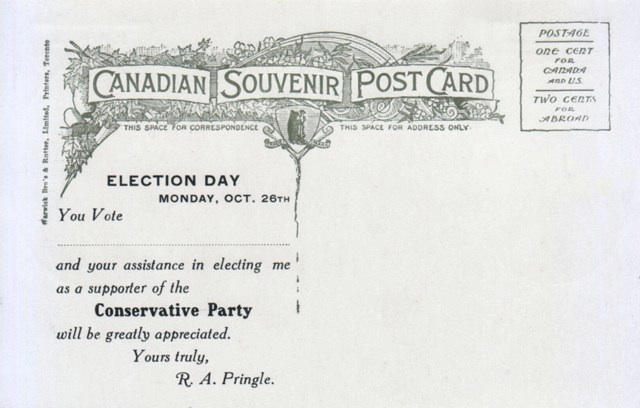 Reverse side of previous election day card, Cornwall, Ontario