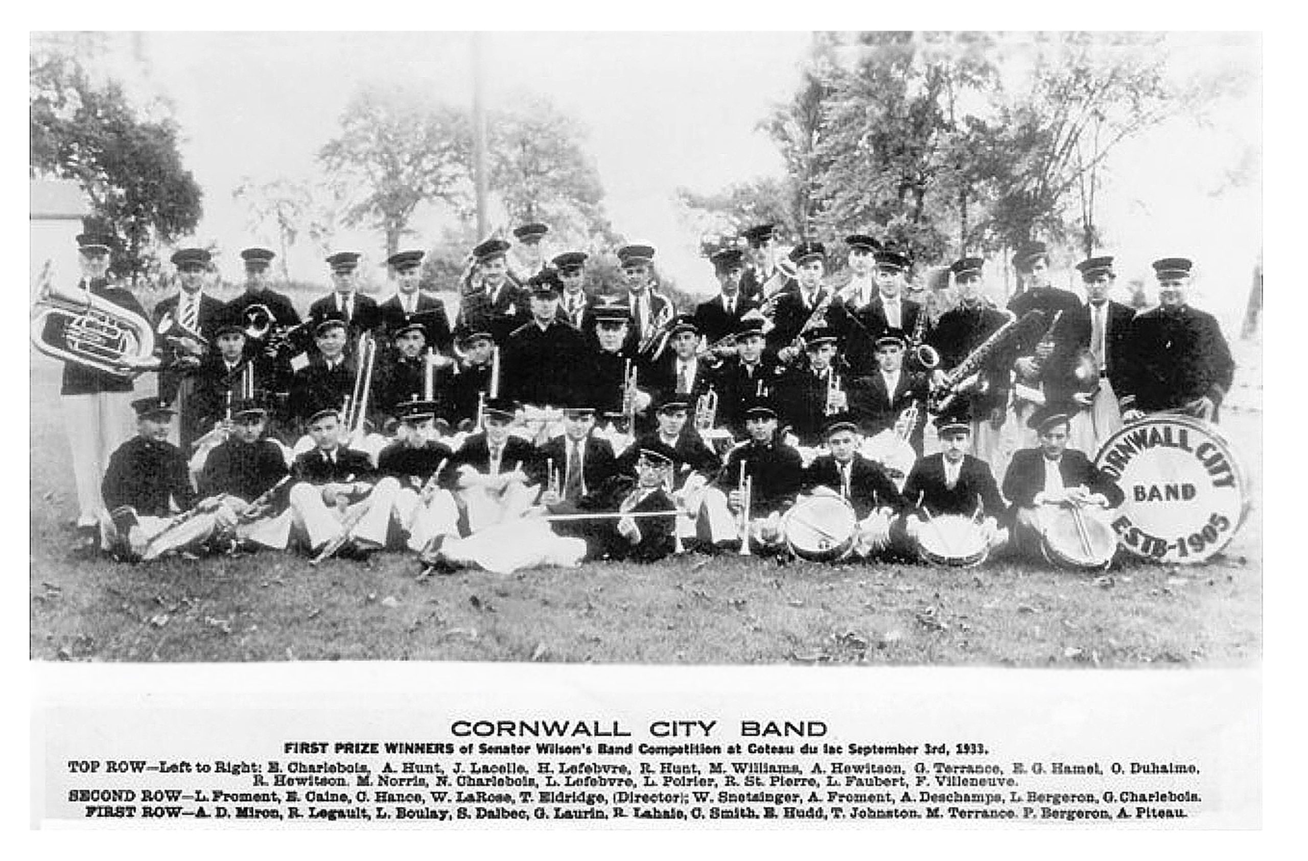 Cornwall City Band, September 3, 1933, Cornwall, Ontario