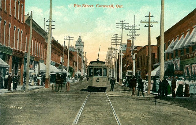 Early street car on Pitt near First Street. Cornwall, Ontario