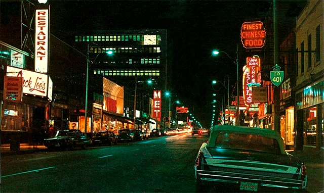 Nighttime view of Pitt Street, Cornwall, Ontario