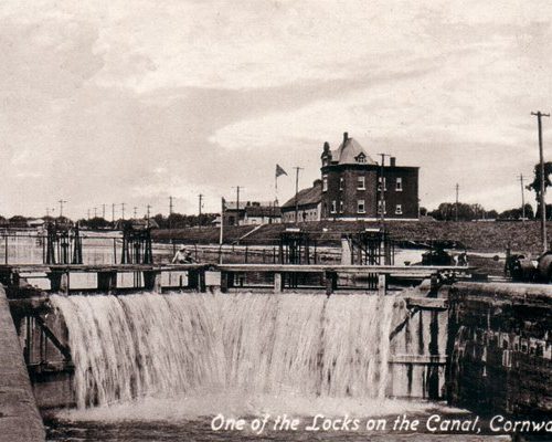 The space between the photographer and this first lock was known to Cornwall children as the “Boardy Bottom”. Cornwall, Ontario