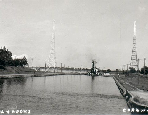 A ship rising in the lock. Cornwall, Ontario