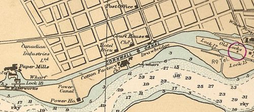 Map of the Cornwall Canada and River. Cornwall, Ontario