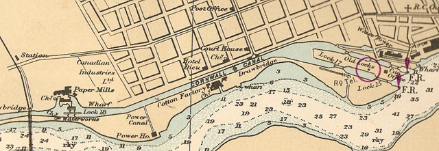 Map of the Cornwall Canada and River. Cornwall, Ontario