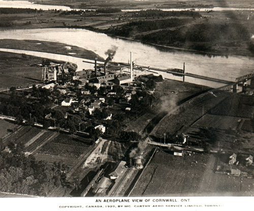 1920 aerial view of the area around Howard Smith Paper Mill (Domtar Fine Paper) in Cornwall Town.