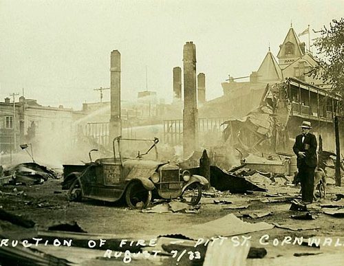 Cornwall Ontario. Fires of 1933. View behind the businesses