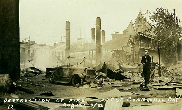 Cornwall Ontario. Fires of 1933. View behind the businesses