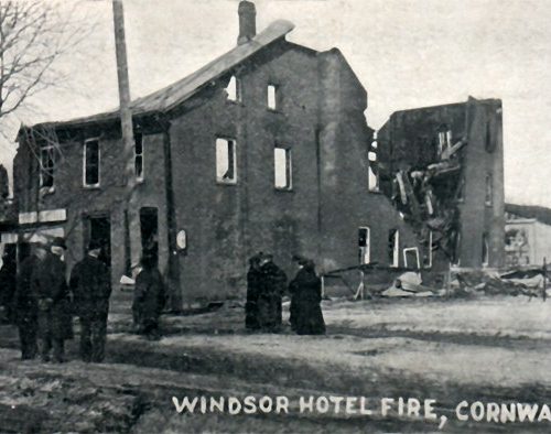 Cornwall, Ontario. Fires in 1933. The remaining shell of Windsor Hotel fire March 1909.