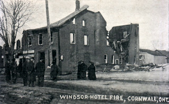 Cornwall, Ontario. Fires in 1933. The remaining shell of Windsor Hotel fire March 1909.