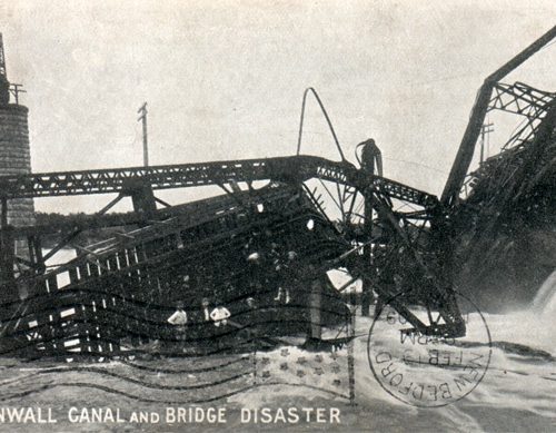 A closer view of the canal and bridge disaster.