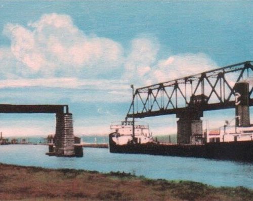 A Canaller is seen going through the swing bridge.