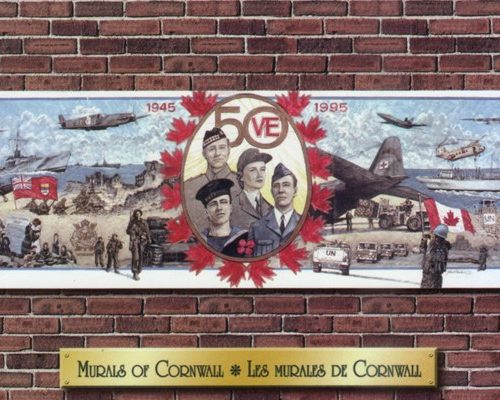 Commemorative paintings on the sides of several local buildings, Cornwall, Ontario, 50th Anniversary VE Day