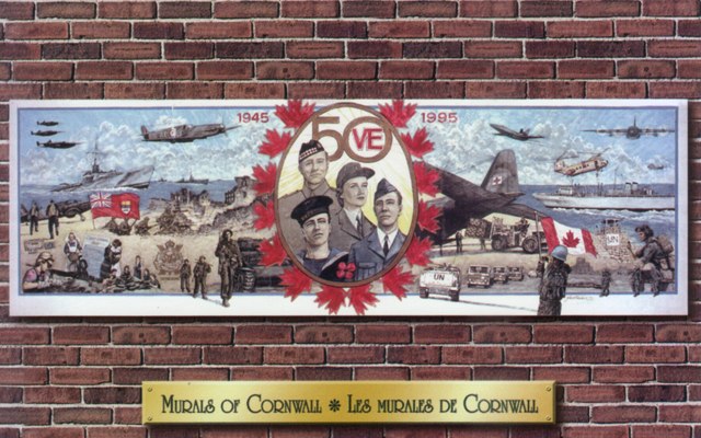 Commemorative paintings on the sides of several local buildings, Cornwall, Ontario, 50th Anniversary VE Day