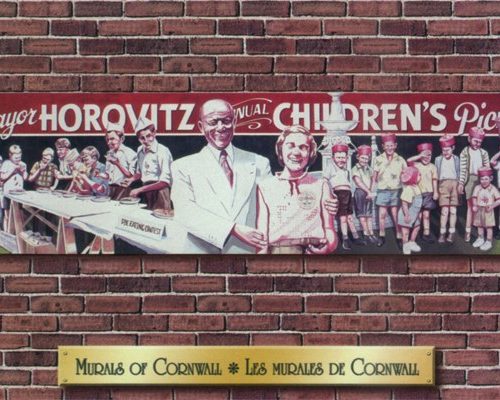 Commemorative paintings on the sides of several local buildings, Cornwall, Ontario, Mayor Horovitz and the Children’s Picnic