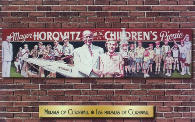 Commemorative paintings on the sides of several local buildings, Cornwall, Ontario, Mayor Horovitz and the Children’s Picnic