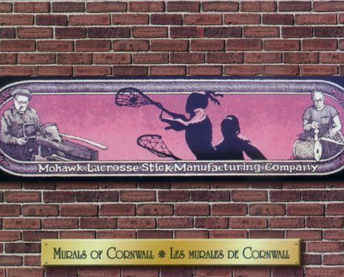 Commemorative paintings on the sides of several local buildings, Cornwall, Ontario, Mohawk Lacrosse Stick Manufacturing Company