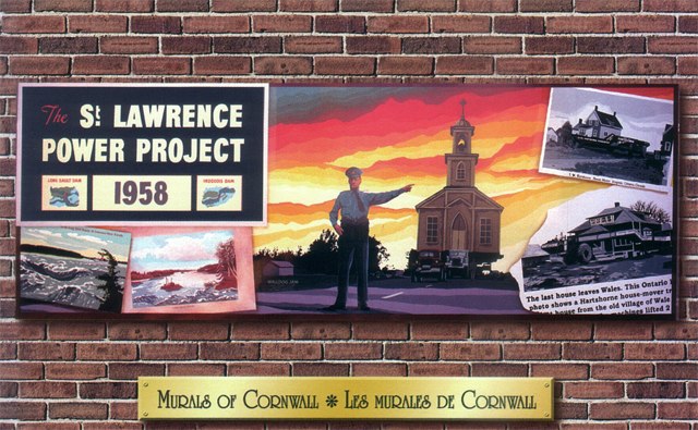 Commemorative paintings on the sides of several local buildings, Cornwall, Ontario, St. Lawrence Power Project