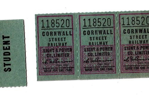 Trolly bus student tickets. Cornwall, Ontario