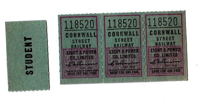 Trolly bus student tickets. Cornwall, Ontario