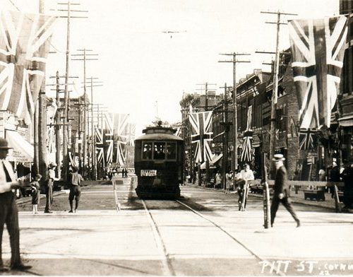 Excited crowd on Pitt Street. Cornwall, Ontario