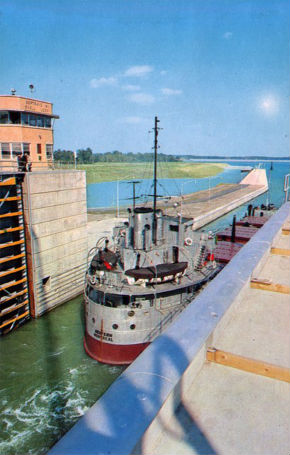 Freighter leaving the Bertrand H. Snell Lock. Cornwall, Ontario