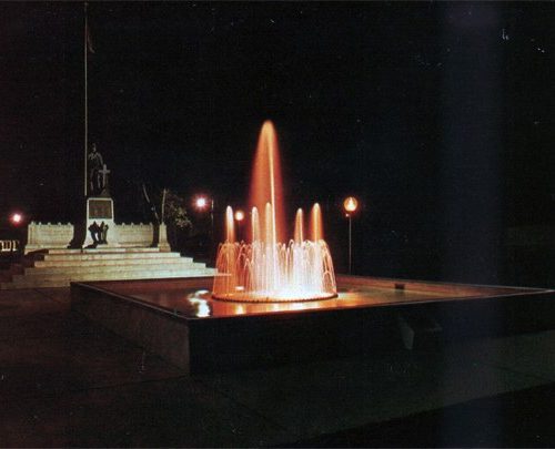 Memorial Park lighted fountain.