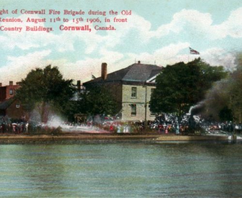 Cornwall Fire Brigade hose fight. Cornwall, Ontario