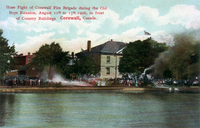 Cornwall Fire Brigade hose fight. Cornwall, Ontario