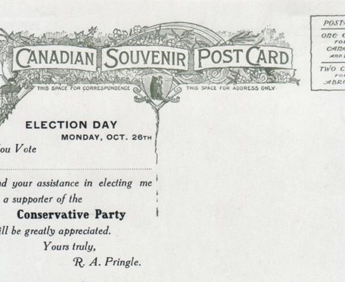 Reverse side of previous election day card, Cornwall, Ontario