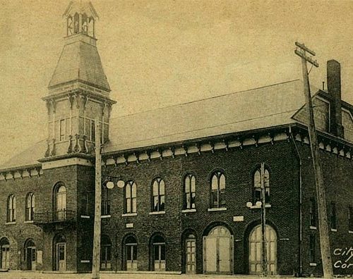 Looking North; City Hall, Fire Hall, and Police Station. Cornwall, Ontario