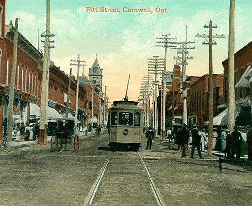 Early street car on Pitt near First Street. Cornwall, Ontario