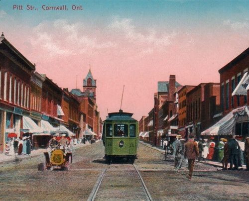 Early street car on Pitt near First Street. Cornwall, Ontario