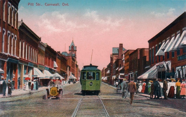 Early street car on Pitt near First Street. Cornwall, Ontario