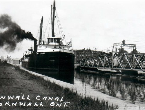 The opened swing bridge on Cornwall Canal. Ontario